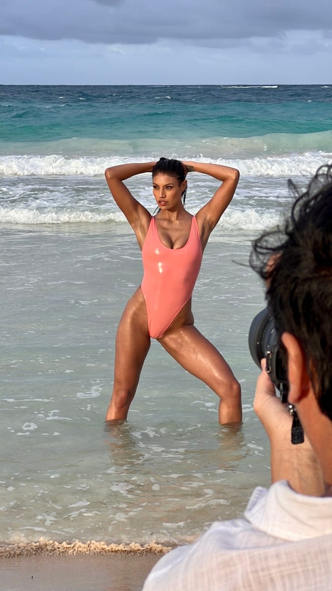 Behind the scenes of Ashley Callingbull in the Dominican Republic being photographed by Yu Tsai.